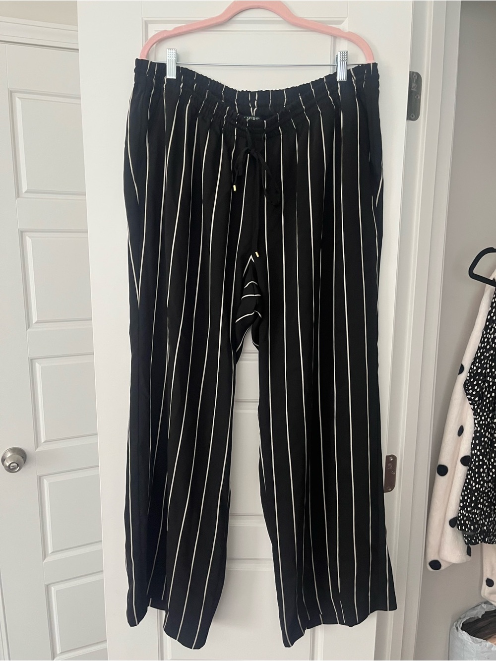Black Vertical Stripe Wide-Leg Drawstring Pants